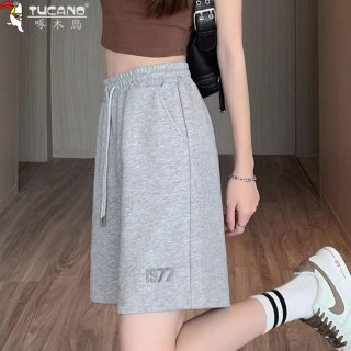 啄木鸟 运动短裤夏季外穿阔腿短裤2024新款宽松薄款休闲五分裤中裤