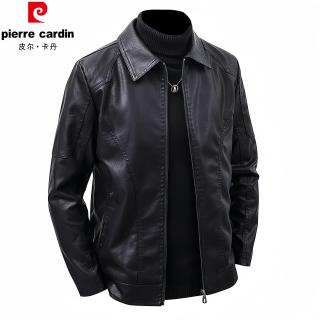 皮尔·卡丹 男士皮衣 翻领皮夹克 韩版帅气百搭机车秋冬季修身休闲外套