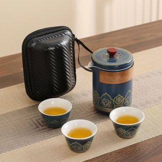茉舟 霁蓝茶韵 陶瓷快客杯套装 1壶3杯 黑色
