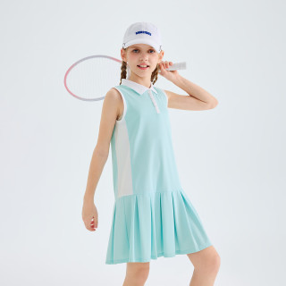 巴布豆 凉感透气女童连衣裙Polo裙公主裙2026夏季新款运动防晒儿童裙子 浅蓝 150