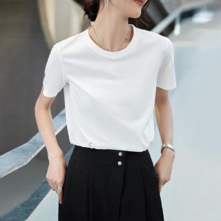初棉 女士短袖圆领T恤 60s液氨白色