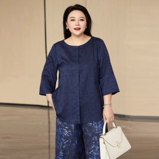 慕姗诗怡 通勤衬衫套装】MsShe大码女装夏提花肌理感小衫裙裤两件套B2605021