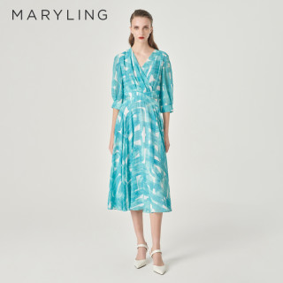 MARYLING 玛俪琳夏季新品性感V领印花大裙摆连衣裙A1ECW64010