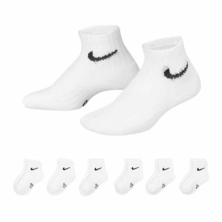 NIKE 儿童运动袜6件装 透气吸湿排汗 加厚缓震足弓支撑 男女童通用 白色季度 4-5