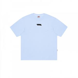 F426 国潮牌嘻哈夏季胶带logo绣花短袖T恤 蓝色