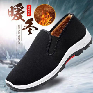 无品牌 中老年男士冬季加绒一脚蹬老北京布鞋休闲鞋
