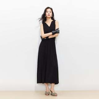 VERO MODA 26夏新品连衣裙无袖V领捏褶收腰A字长裙简洁高级感