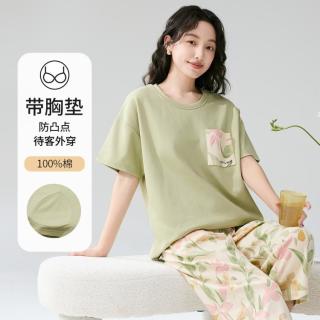 芬腾 女士圆领七分裤睡衣套装