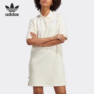 adidas 三叶草女装春季舒适运动翻领短袖连衣裙IP3755 乳白色 A/S