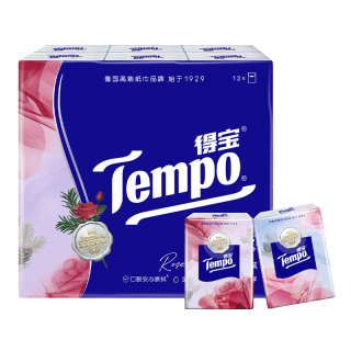 得宝 雪松玫瑰手帕纸 4层对半撕印花餐巾纸 7张*12包