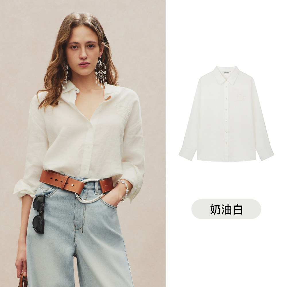 TEENIE WEENIE 亚麻混纺 蓝色 女士衬衫