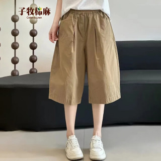子牧棉麻 高腰阔腿五分裤