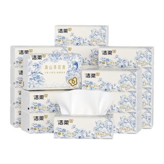 洁柔 纸巾抽纸滇山茶花香软抽3层100抽20包家用整箱实惠装餐巾纸