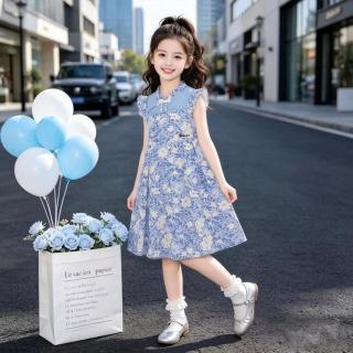 迪士尼 六一儿童节冰雪奇缘艾莎新中式连衣裙女童夏季新款公主裙子洋气