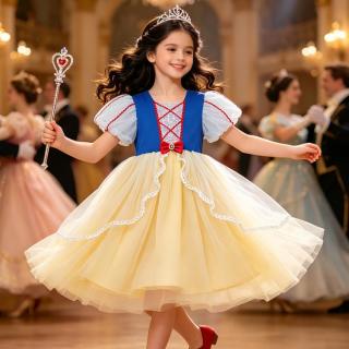 迪士尼 女童连衣裙儿童裙子夏季新款白雪公主裙小女孩网纱裙高级礼服裙