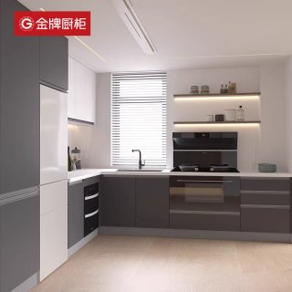 金牌厨柜 整体橱柜定制家用厨房灶台一体柜石英石台面上门安装