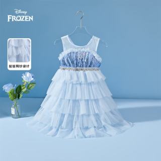 迪士尼 女童连衣裙 新款儿童网纱泡泡袖公主裙子蓬蓬裙子礼服童装