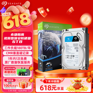 希捷 安防硬盘 6TB 256MB SATA CMR垂直 机械硬盘 视频储存 数据恢复服务