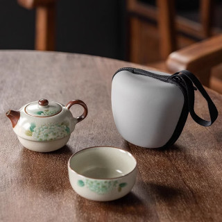 棠门 汝窑绣球花便携茶具套装