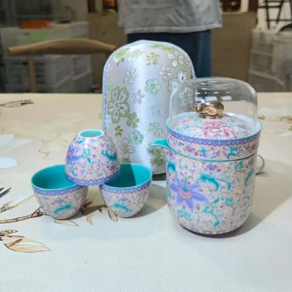 棠门 珐琅彩缠枝莲旅行茶具套装