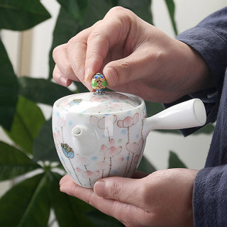 卓众白瓷泡茶壶粉彩百花