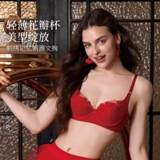 MY BODY 轻薄花瓣杯内衣女士文胸刺绣蕾丝聚拢上托透气胸罩女