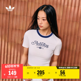 adidas 修身露脐短款上衣复古运动圆领短袖T恤