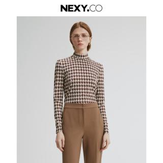 NEXY.CO 2025秋季百搭千鸟格长袖雪纺衫外搭上衣女