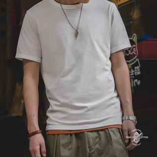 PLUS会员：马登 工装 32支纯色短袖t恤男250g重磅纯棉透气打底衫圆领修身上衣夏季 白色 L