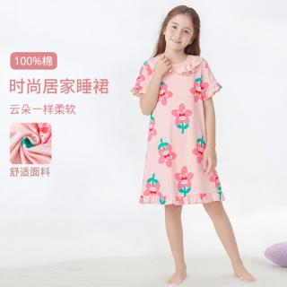 贝贝怡 儿童短袖睡裙女童夏季新款纯棉女孩甜美公主风中大童家居服
