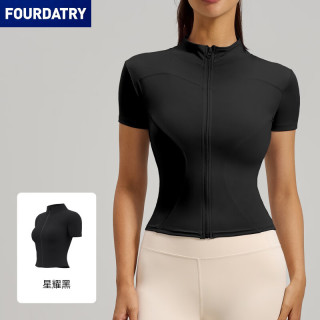 FOURDATRY 高弹瑜伽服外套紧身跑步裸感健身运动上衣短袖
