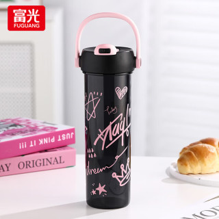 富光 夏季运动水杯780mL大容量tritan女生便携吸管杯茶水分离泡茶杯子 黑色