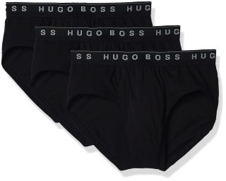 BOSS HUGO BOSS 男士传统棉质三角裤 3 件装,全新黑色,中号