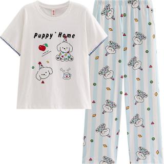 芬腾 女士纯棉卡通条纹睡衣家居服套装