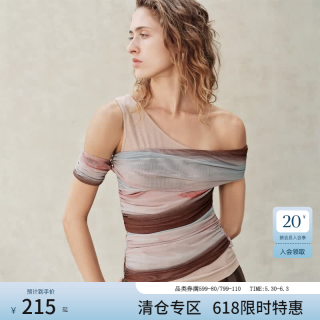 范思蓝恩 ECHO轻奢系列斜领针织短袖t恤女夏季2026新款渐变条纹上 咖色 XS
