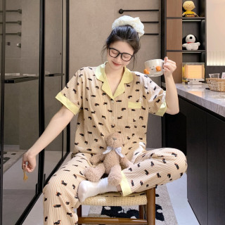 芬腾 睡衣女 云朵棉短袖短裤长裤带胸垫家居服