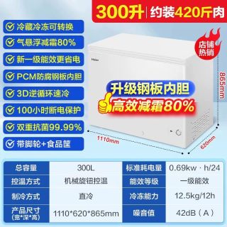 海尔 冰柜300/429/519L商用大容量超低温速冻家用冷藏冷冻减霜冷柜
