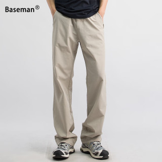 BASEMAN;棒球手 棒球手（Baseman）休闲裤男夏季直筒西装弹力冰丝运动修身简约速干拉链商务长裤子 卡其色 夏款 XL