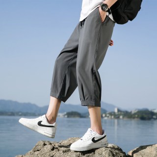月伊纺 七分裤男2026夏季宽松休闲裤青年薄款冰丝宽松大码运动哈伦裤短裤