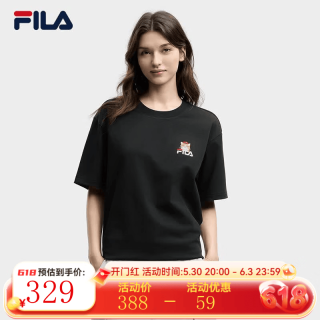 FILA 情侣同款针织短袖衫2026春新款时尚休闲纯棉宽松猫咪短袖T恤