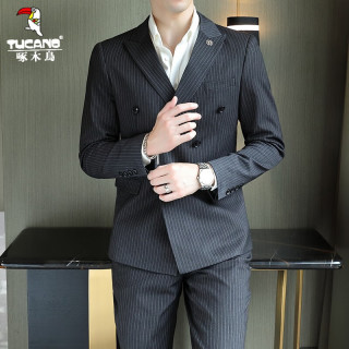 啄木鸟 西服套装男士时尚潮流修身百搭商务职业正装结婚伴郎西服两件套