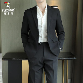 啄木鸟 西服套装男士商务职业正装修身坠感绅士西装外套中青年男装裤子