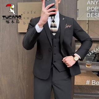 啄木鸟 西服套装男西装男士商务休闲职业装修身三件套礼服潮
