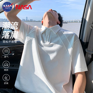 NASA GISS 官方潮牌短袖polo衫港风潮流百搭情侣宽松大码t恤男 白色 L