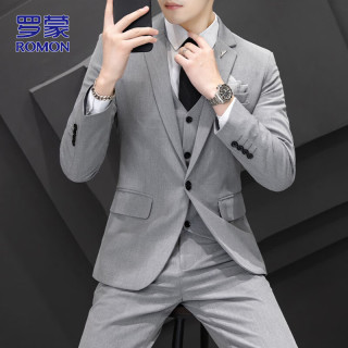 罗蒙 西服男秋冬季商务职业小西装外套修身正装新郎轻奢痞帅结婚礼服