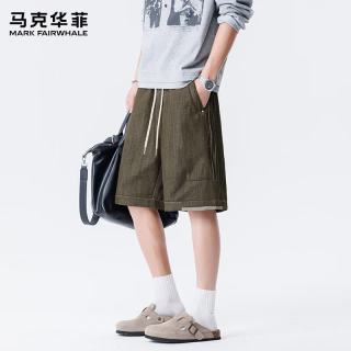 马克华菲 透气休闲直筒纯色牛仔短裤男士宽松舒适百搭时尚裤子 橄榄绿 2XL