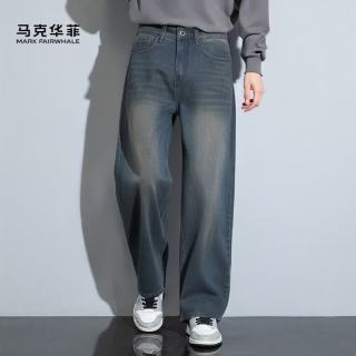 马克华菲 男士牛仔裤 复古水洗休闲裤 宽松直筒裤