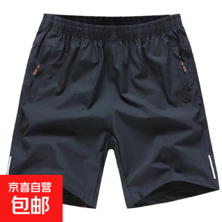 京喜自营-专用品牌 短裤男夏季五分短裤男士速干冰丝透气运动短裤休闲裤衩沙滩裤 黑色 XL 建议115-130斤