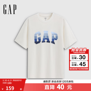 Gap 男女装2026春季新款纯棉logo渐变刺绣宽松短袖T恤上衣854279 白色 XS (16