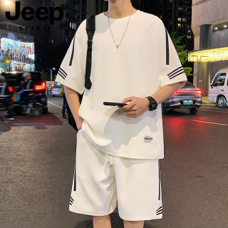 JEEP SPIRIT 男士冰丝休闲运动套装 653白色套装